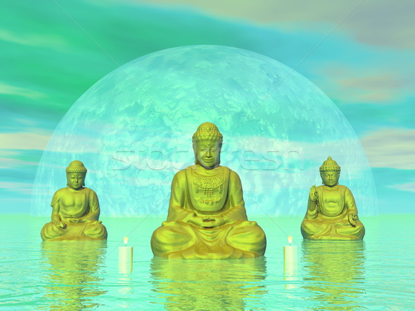 Golden buddhas - 3D render Stock photo © Elenarts