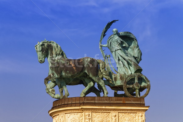 Statue representing Peace, a woman holding a palm frond on a chariot, on a colonnade in Heroes Squar Stock photo © Elenarts