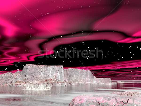 Norte luzes aurora 3d render oceano paisagem Foto stock © Elenarts