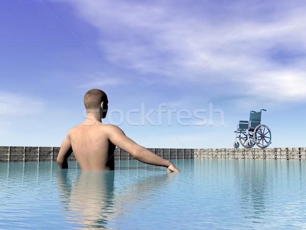 Stock photo: Handicapped man at the swimming pool - 3D render