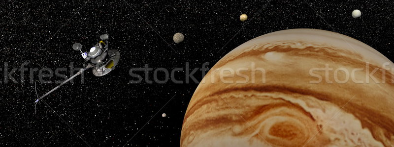 Voyager spacecraft near Jupiter and its satellites - 3D render Stock photo © Elenarts