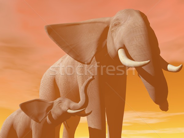 Anne bebek fil 3d render turuncu Stok fotoğraf © Elenarts