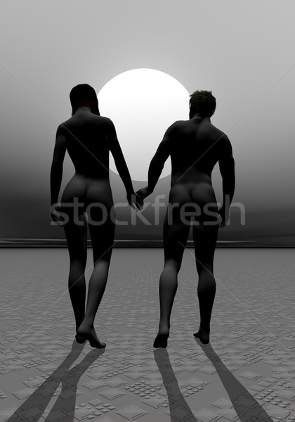 Jeunes amoureux clair de lune couple marche belle Photo stock © Elenarts