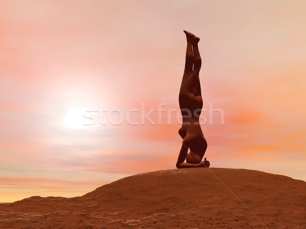 Head stand pose, salamba shirshasana - 3D render Stock photo © Elenarts