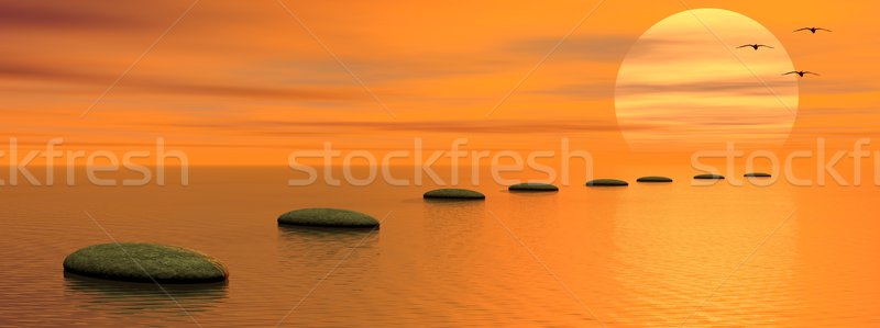 Zdjęcia stock: Kroki · słońce · szary · kamienie · ocean · ptaków