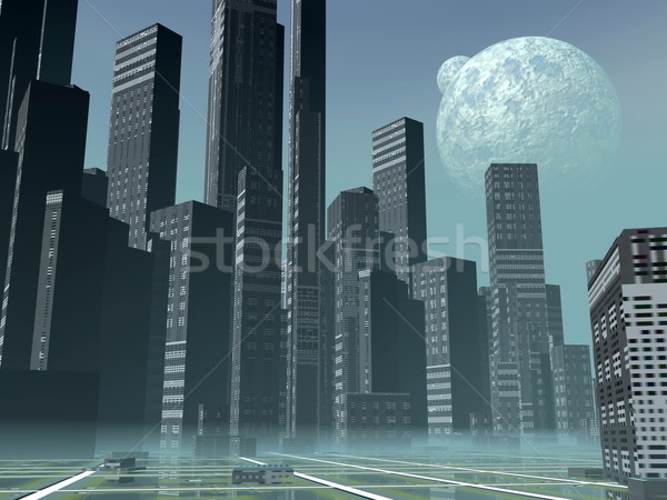 Futuristico città rendering 3d moderno straniero alto Foto d'archivio © Elenarts