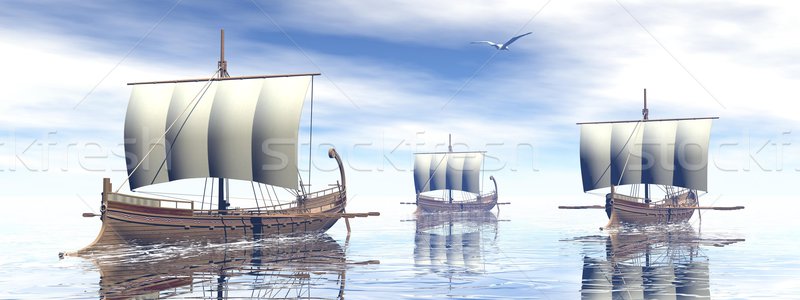 Ancient greek boats - 3D render Stock photo © Elenarts
