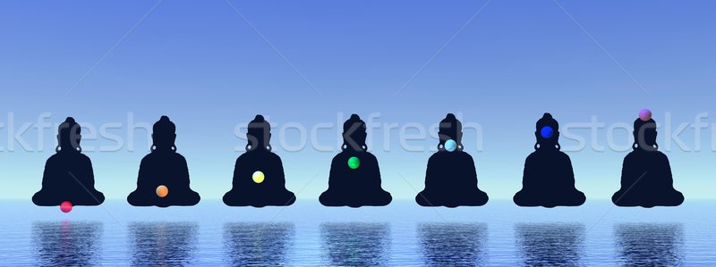Meditação sete azul homem corpo saúde Foto stock © Elenarts