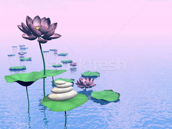 Zen Lily fleurs rendu 3d rose laisse [[stock_photo]] © Elenarts