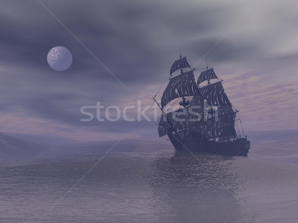 Foto stock: Fantasma · barco · noche · 3d · edad