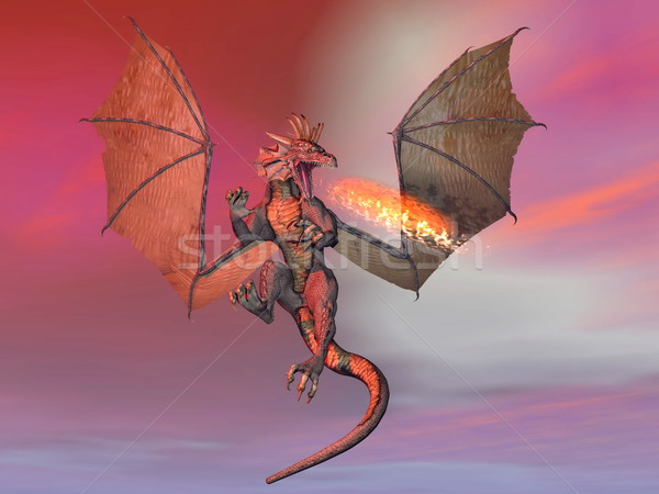 Fuoco respirazione Dragon rendering 3d battenti ali Foto d'archivio © Elenarts