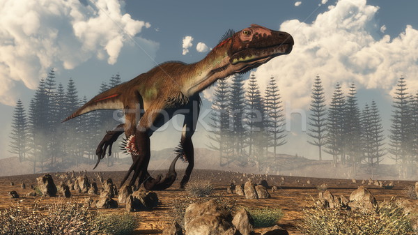 Utahraptor dinosaur in the desert - 3D render Stock photo © Elenarts