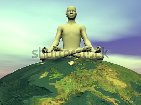 Arany meditáció 3d render férfi meditál óceán Stock fotó © Elenarts