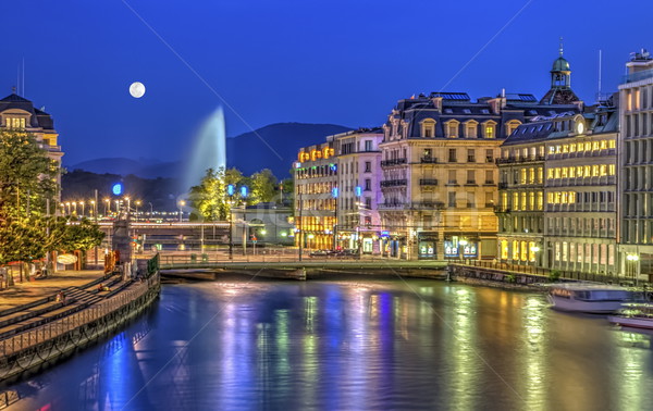 Urban view with famous fountain, Geneva, Switzerland, HDR Stock photo © Elenarts