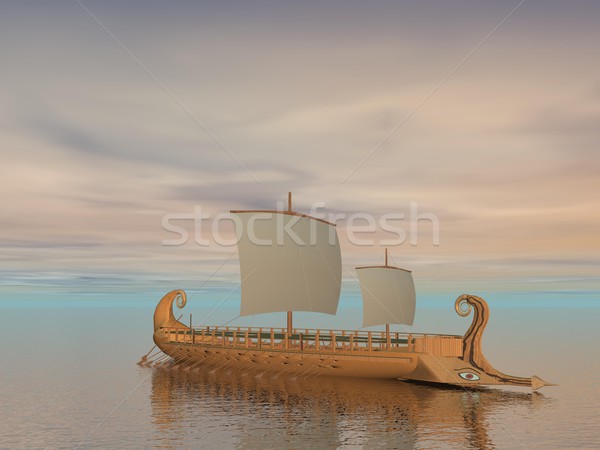 Greek trireme boat - 3D render Stock photo © Elenarts