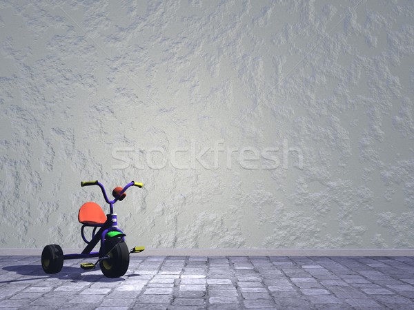 Enfant tricycle rue rendu 3d mur enfants Photo stock © Elenarts