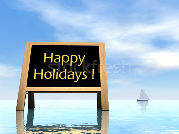 Summer blackboard wishing happy holidays - 3D render Stock photo © Elenarts