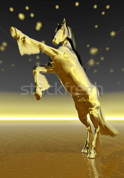 Golden rearing horse - 3D render Stock photo © Elenarts