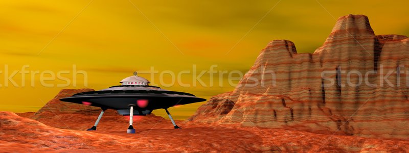 Ufo 3d luces desierto paisaje fondo Foto stock © Elenarts