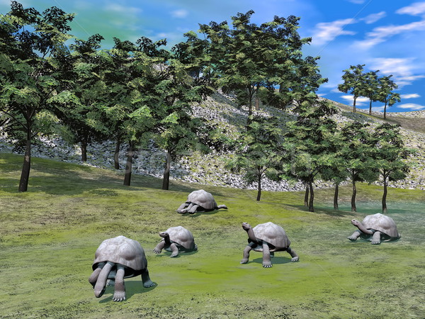 Galapagos tortoises in nature - 3D render Stock photo © Elenarts