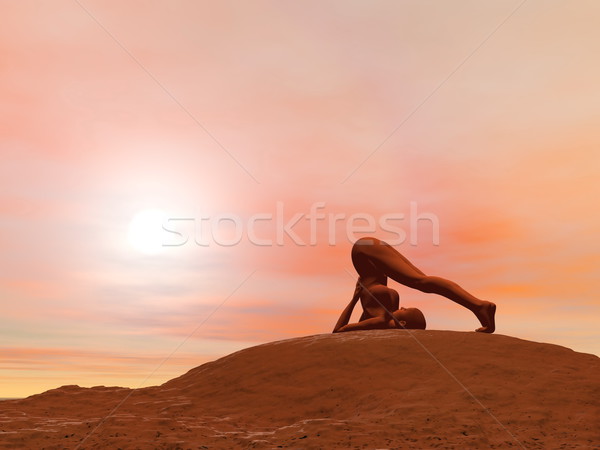 Eke póz 3d render fiatal nő gyakorol jóga Stock fotó © Elenarts