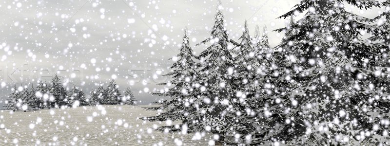 Winter snowing landscape - 3D render Stock photo © Elenarts