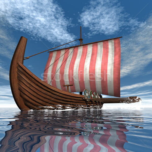 Viking nave rendering 3d Ocean mare Foto d'archivio © Elenarts