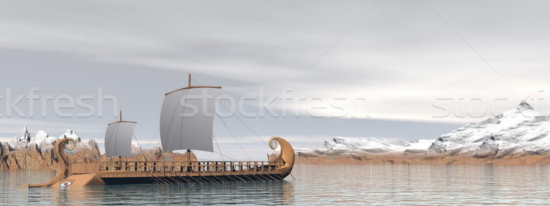 Greek trireme boats - 3D render Stock photo © Elenarts