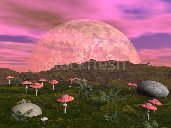 Mushroom fantasy landscape - 3D render Stock photo © Elenarts