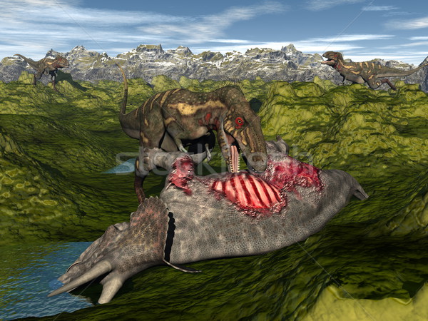 Nanotyrannus eating triceratops dinosaur - 3D render Stock photo © Elenarts