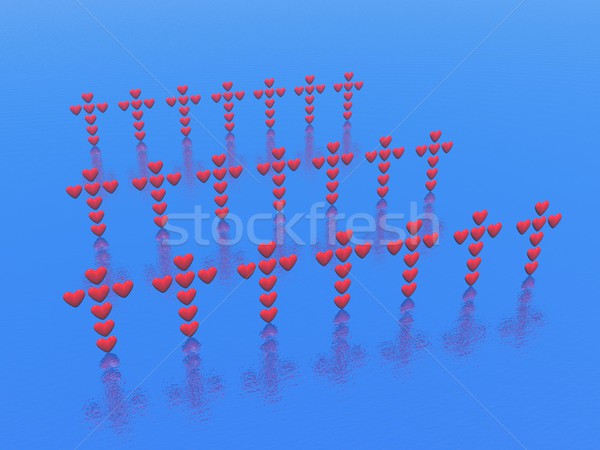 Cemitério amor 3d render muitos cruzes corações Foto stock © Elenarts