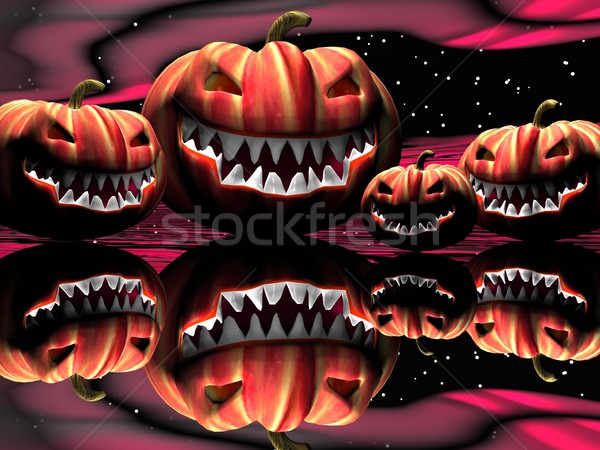Foto stock: Halloween · abóboras · noite · vermelho · reflexão