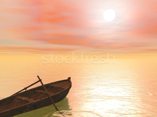 Stok fotoğraf: Eski · ahşap · tekne · gün · batımı · 3d · render · eski · kahverengi