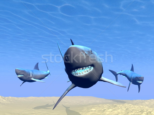 Sharks underwater - 3D render Stock photo © Elenarts