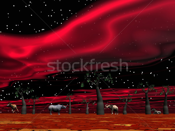 Szavanna éjszaka állatok piros csillagos természet Stock fotó © Elenarts