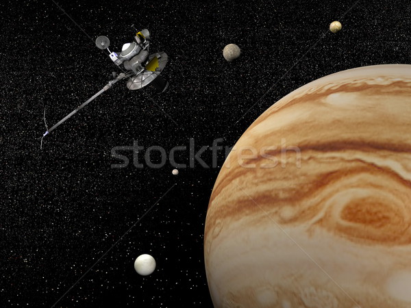 Voyager spacecraft near Jupiter and its satellites - 3D render Stock photo © Elenarts