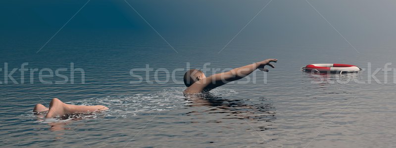 Homme rendu 3d océan atteindre bouée Photo stock © Elenarts