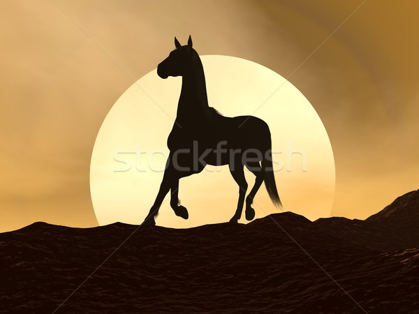 Horse galloping by sunset - 3D render Stock photo © Elenarts