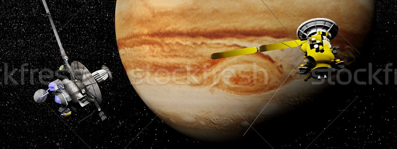 Galileo and Cassini spacecraft next to Jupiter - 3D render Stock photo © Elenarts
