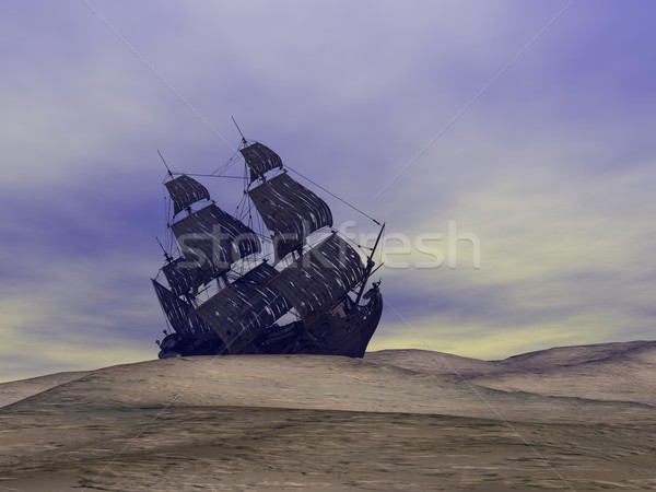 Distruge vechi barcă nisip noros vreme Imagine de stoc © Elenarts