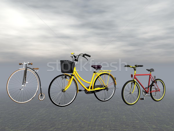 Stockfoto: Verschillend · fietsen · 3d · render · oude · vintage · stad