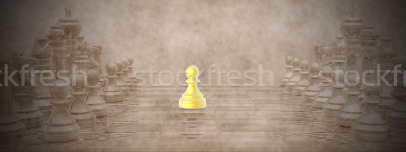 Stock foto: Schachbrett · 3d · render · golden · Jahrgang · Business · Schach