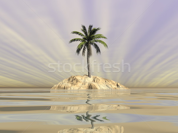 Palm tree on an island in middle of the ocean - 3D render Stock photo © Elenarts