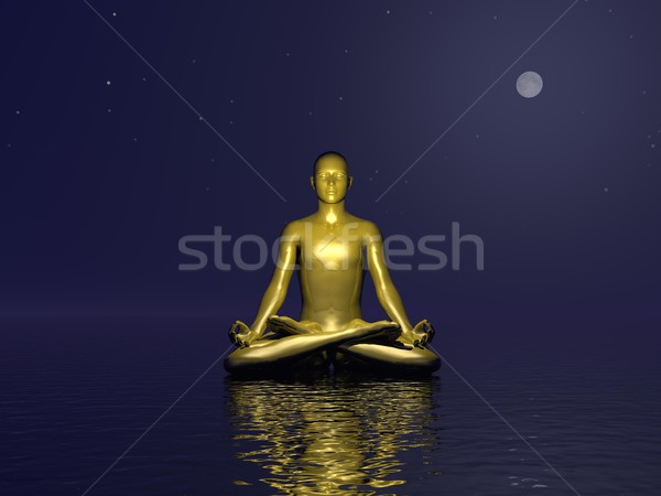 [[stock_photo]]: Or · méditation · rendu · 3d · homme · méditer · calme
