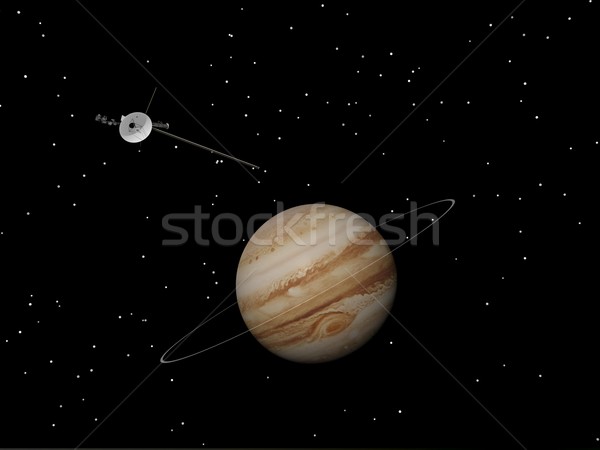 Voyager spacecraft near Jupiter and its unknown ring - 3D render Stock photo © Elenarts