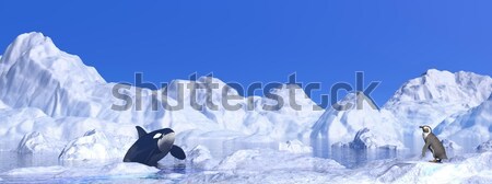 Meeting among icebergs - 3D render Stock photo © Elenarts