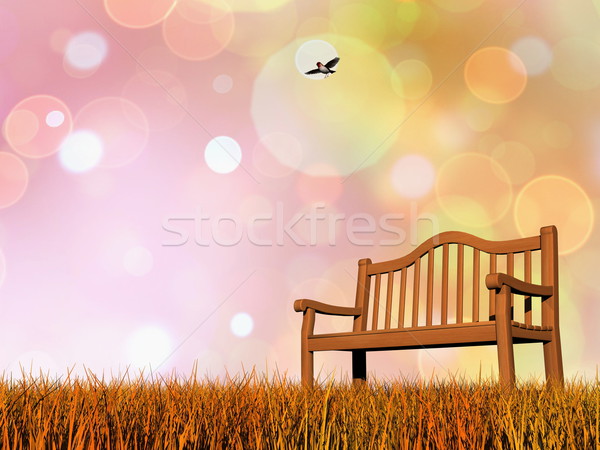 和平 長凳 三維渲染 簡單 木 飛行 商業照片 © Elenarts