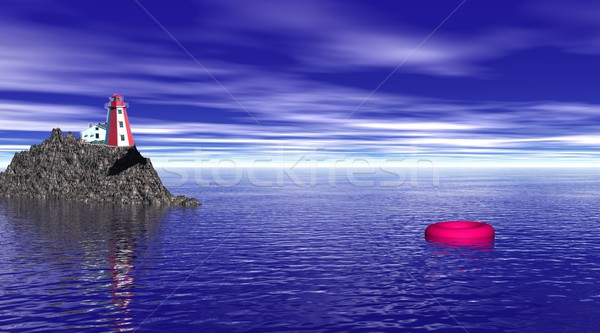 Lighthouse and buoy by night Stock photo © Elenarts