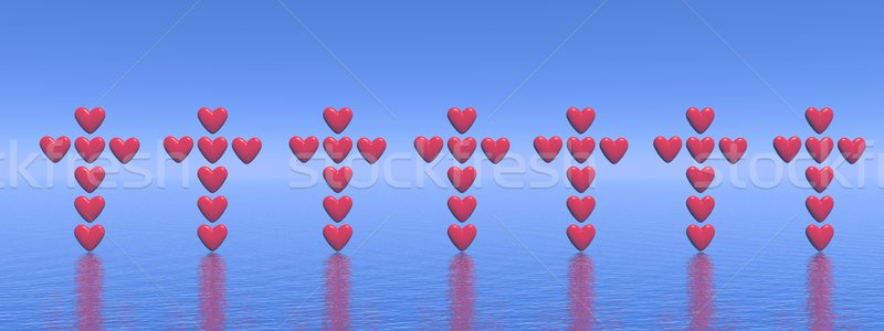 Cruzes amor 3d render muitos coração Foto stock © Elenarts