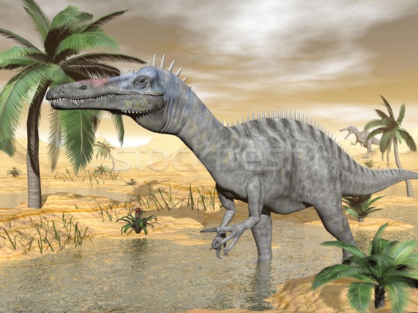 Suchomimus dinosaurs in desert - 3D render Stock photo © Elenarts